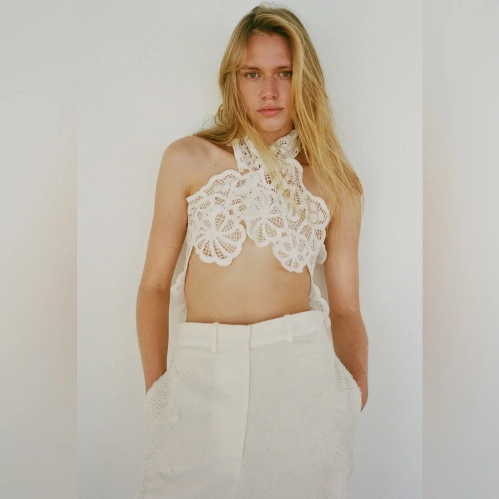 LACE TRIM LINEN TOP & PANTS LIMITED EDITION SIZE‎ L- REF. 7953/936 & 3239/936
